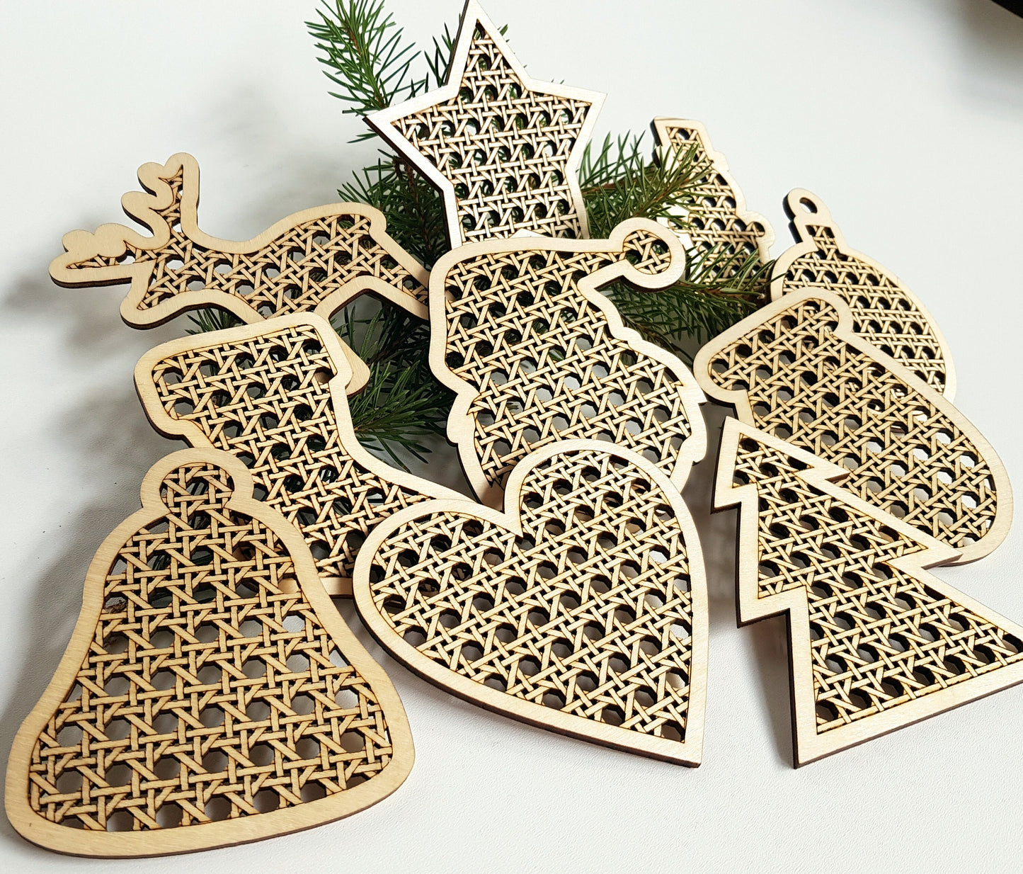 Wooden Boho Christmas ornaments mod rattan style natural wood crafts decoration