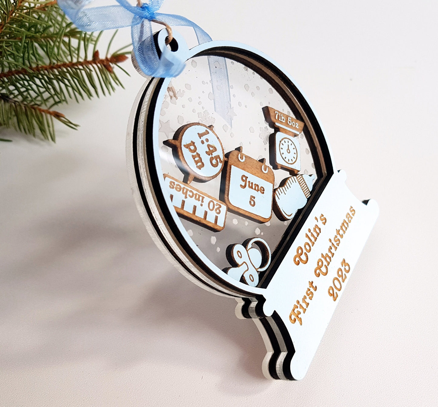 Personalized Baby's First Christmas Ornament baby stats shaker snow globe tree ornament gift