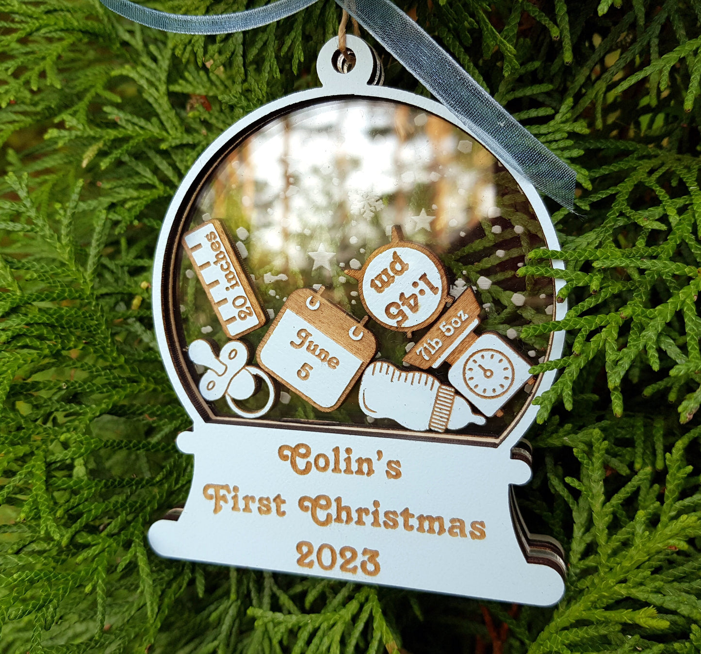 Personalized Baby's First Christmas Ornament baby stats shaker snow globe tree ornament gift
