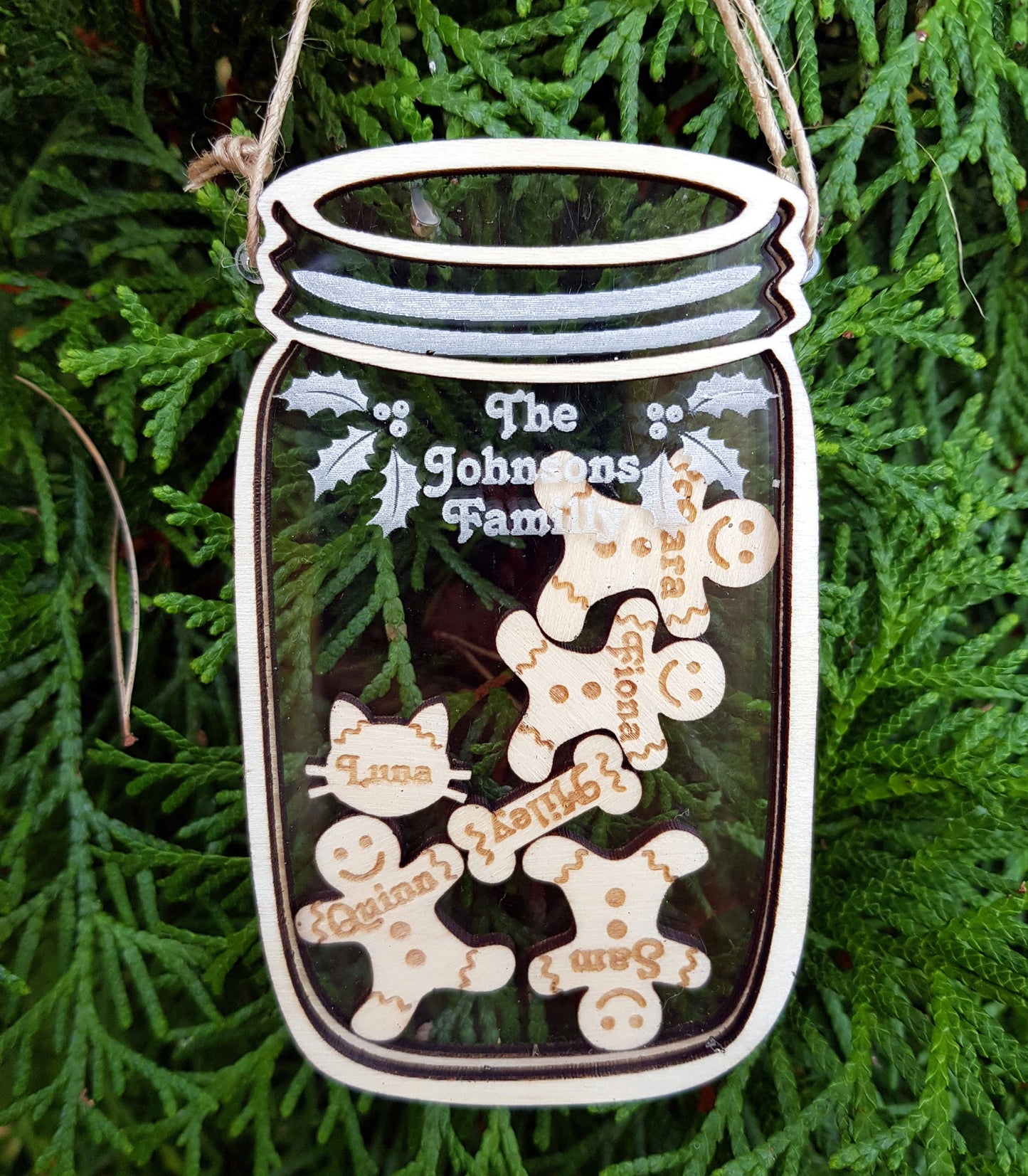 Personalized Family Christmas Ornament cookie jar shaker mason jar holiday gift Gingerbread mason jar