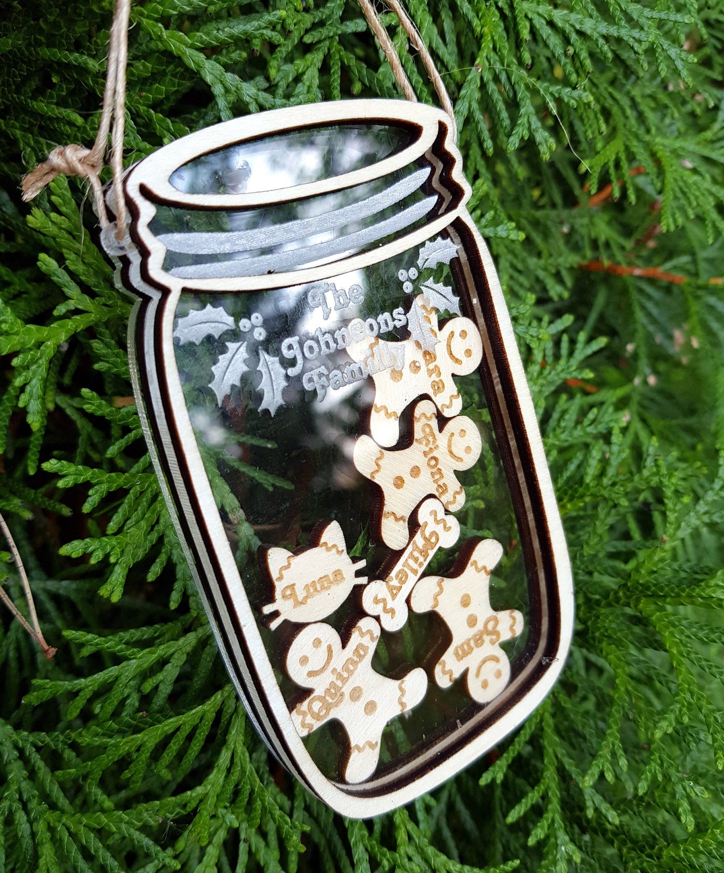 Personalized Family Christmas Ornament cookie jar shaker mason jar holiday gift Gingerbread mason jar
