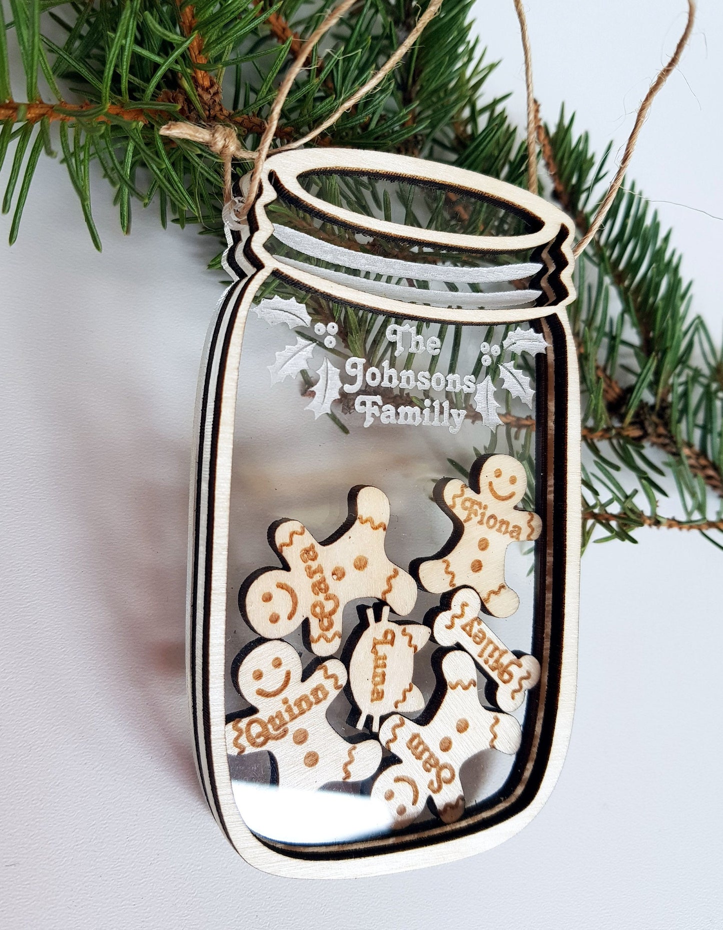 Personalized Family Christmas Ornament cookie jar shaker mason jar holiday gift Gingerbread mason jar