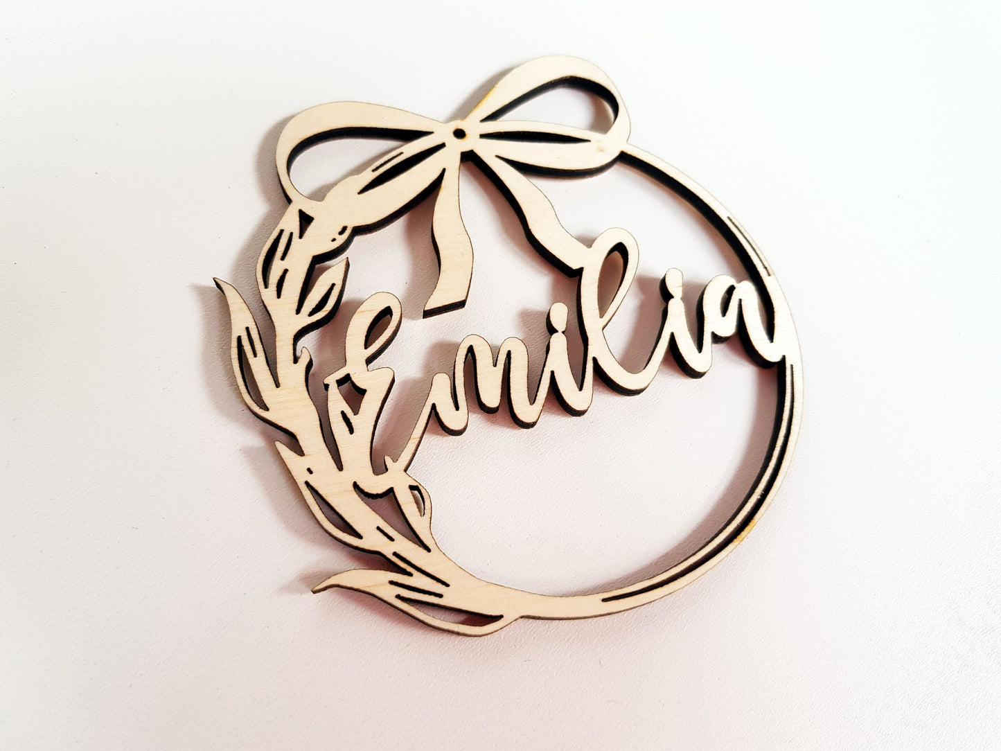 Personalized wooden ornament with any name laser cut first Christmas custom bauble gift natural