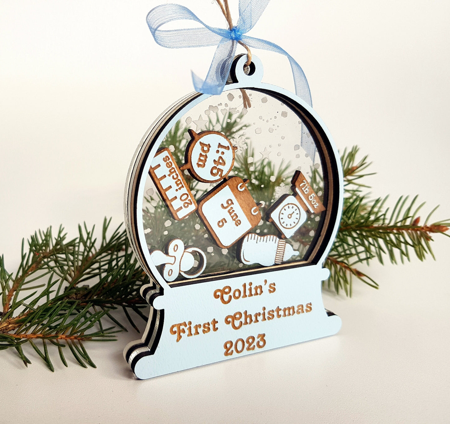 Personalized Baby's First Christmas Ornament baby stats shaker snow globe tree ornament gift