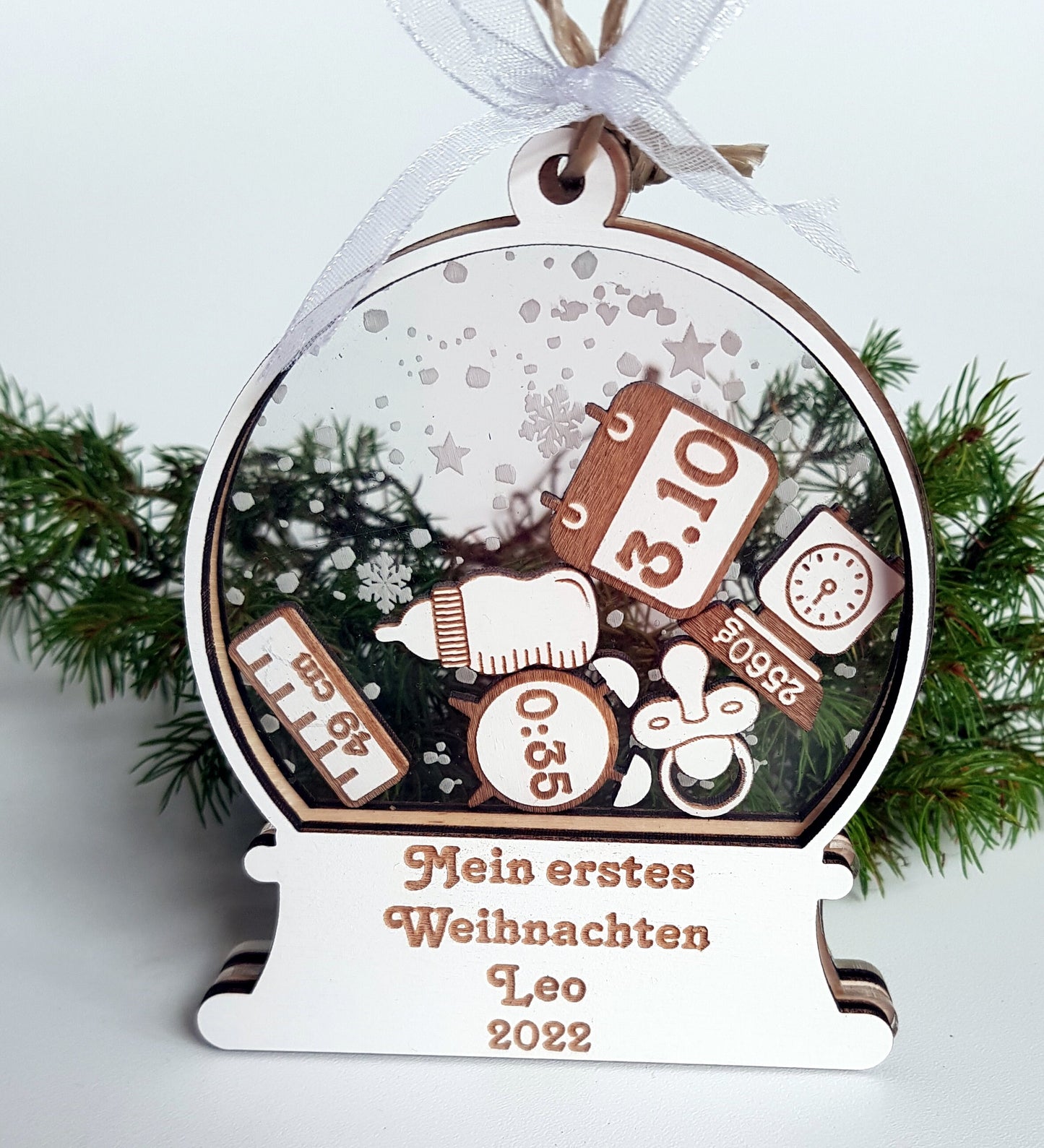Personalized Baby's First Christmas Ornament baby stats shaker snow globe tree ornament gift