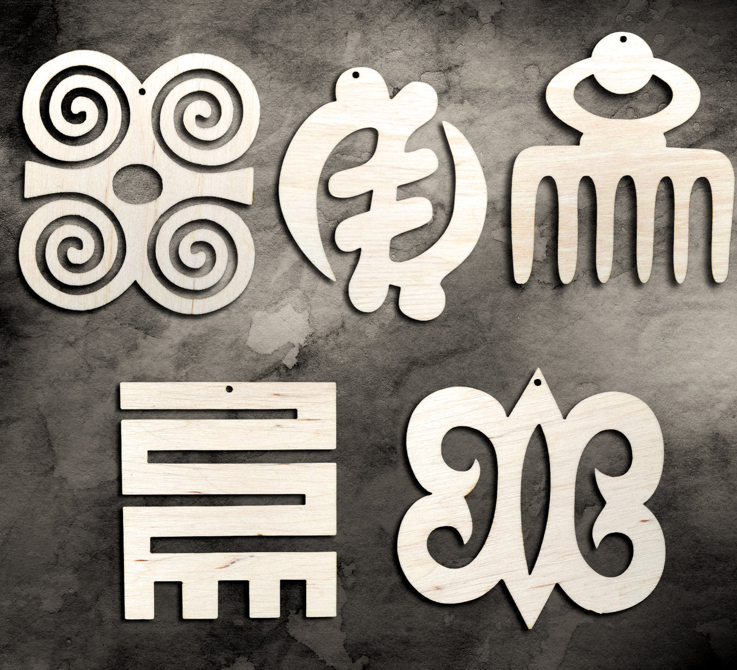 10 unfinished wooden Adinkra symbols Duafe GyeNyame shapes for jewelry earrings making laser cut crafts