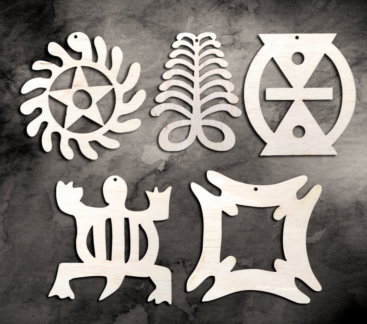 10 x wooden Adinkra symbols wood shapes for jewelry earrings making laser cut crafts large unfinished Aya Sesa Wo Suban Denkyem