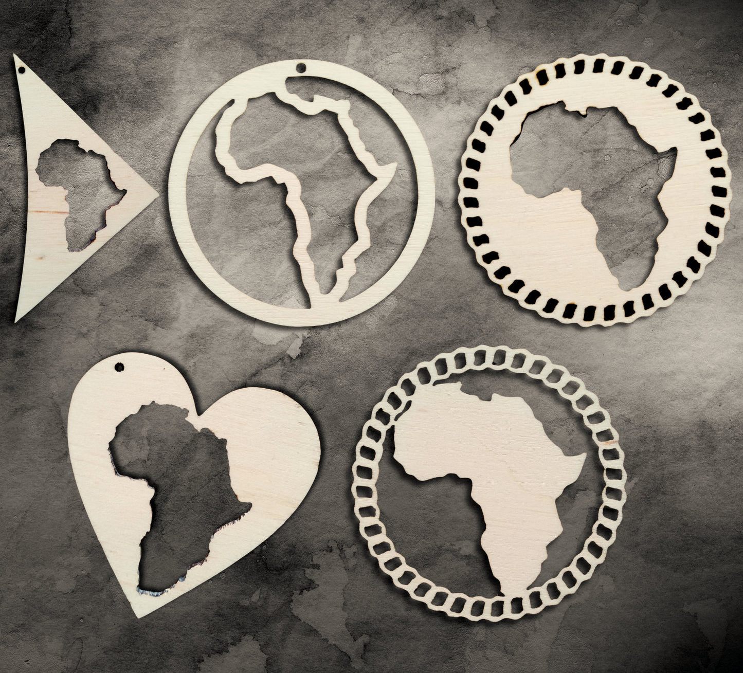 Wooden shapes of Africa 10 cut outs for jewelry earrings making laser cut crafts natural wood unfinished