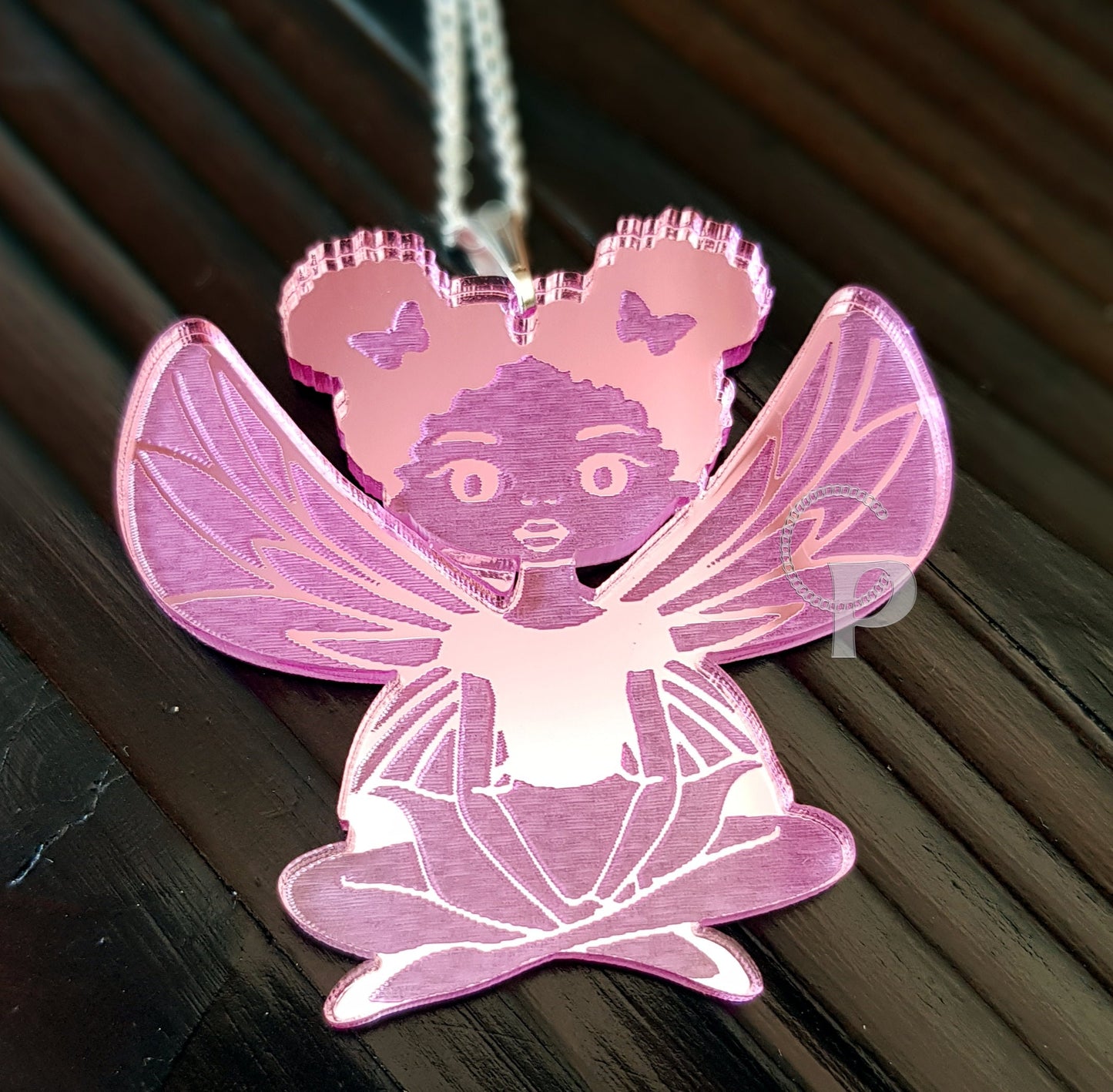 African necklace for girls mirror pendant with Afro butterfly silhouette woman acrylic engraved natural hair coils