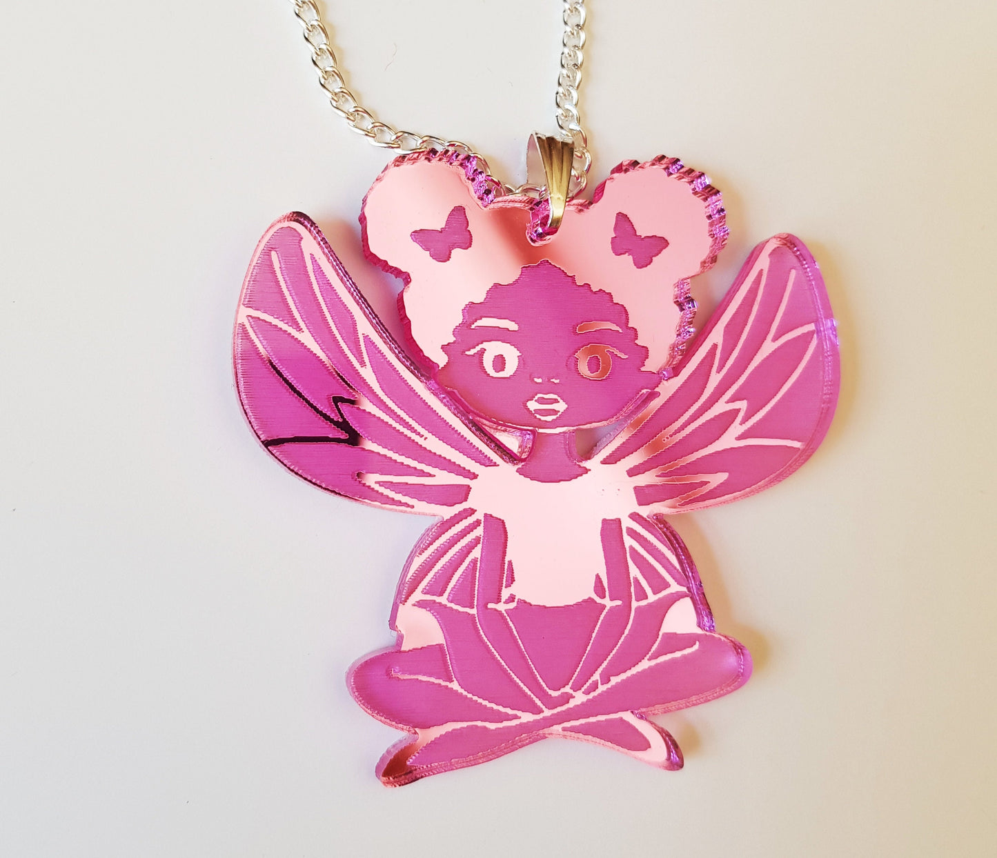 African necklace for girls mirror pendant with Afro butterfly silhouette woman acrylic engraved natural hair coils