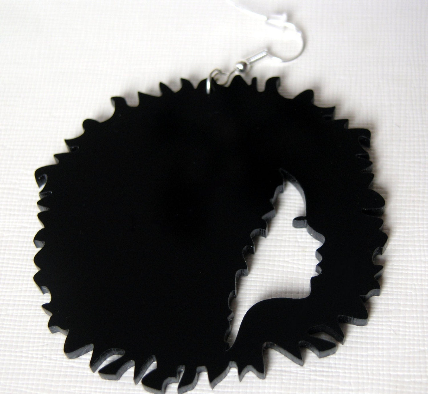 Laser cut acrylic Afro silhouette earrings in black African woman sihouette original design