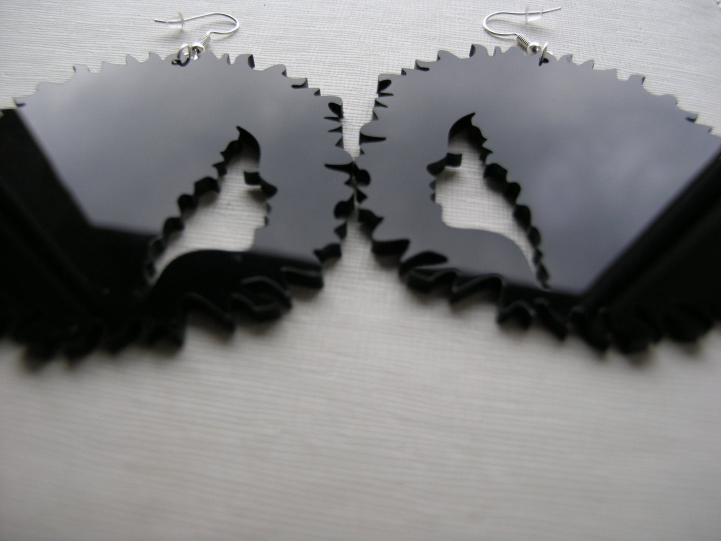 Laser cut acrylic Afro silhouette earrings in black African woman sihouette original design