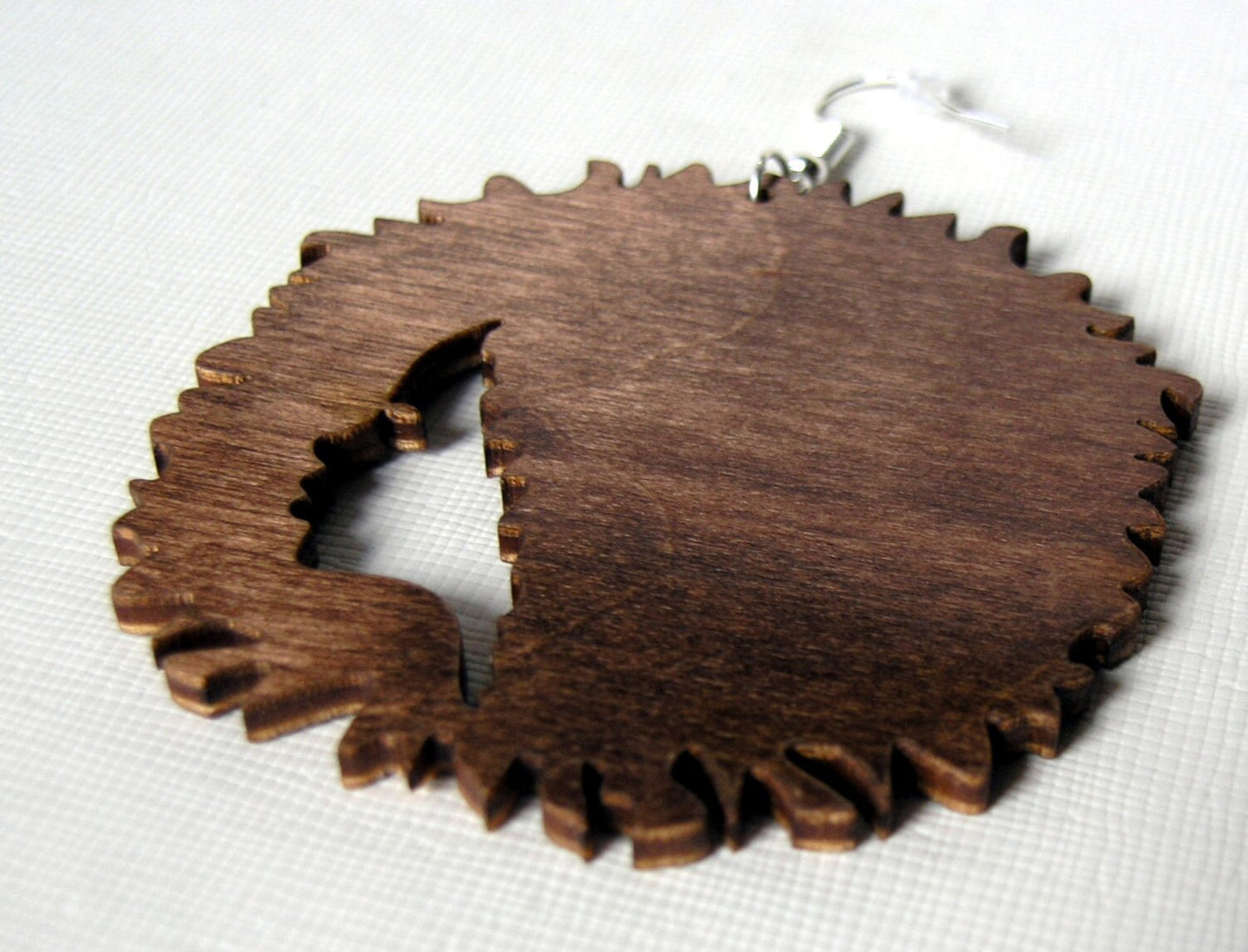 Wooden African earrings Afro girl silhouette dark brown large lightweight ethnic jewelry