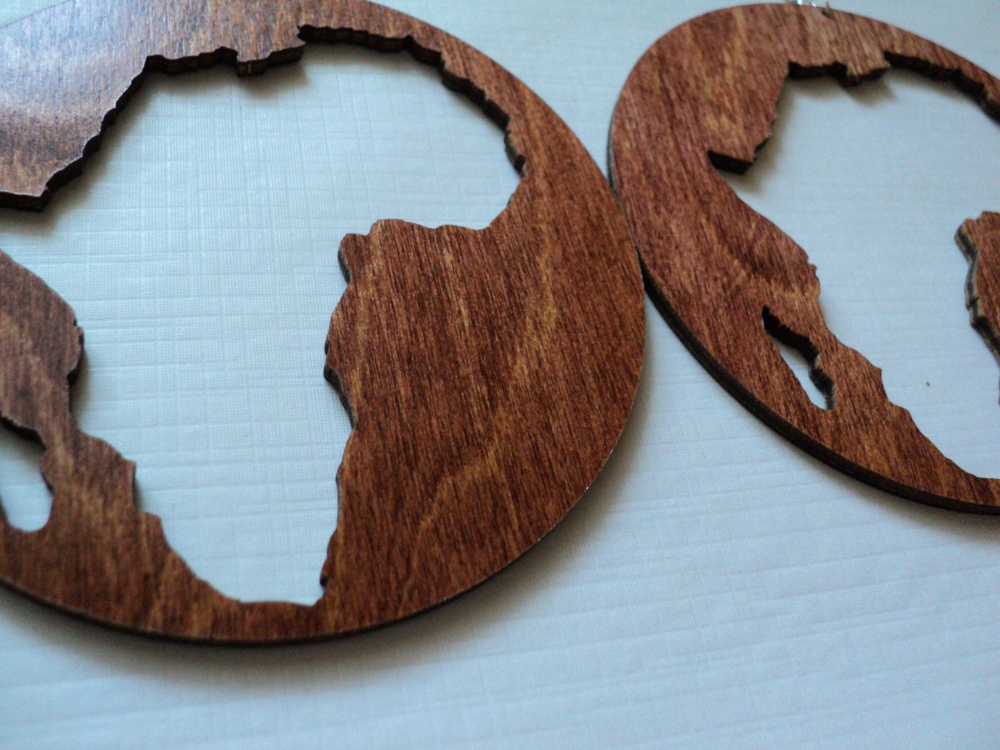 Laser cut wooden earrings Africa cut out in a circle in deep mahogany, choice of sizes