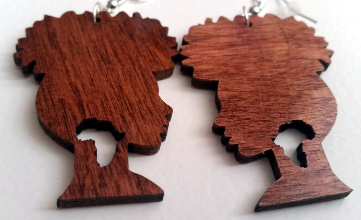 Beautiful laser cut wooden Afro silhouette earrings Africa earring deep mahogany