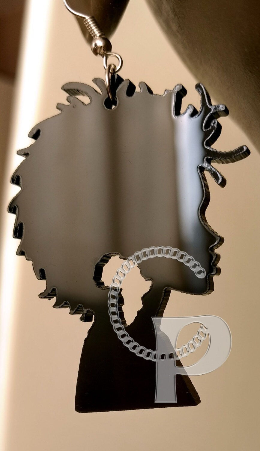 Afro silhouette earrings in black acrylic African woman head Afrocentric gift