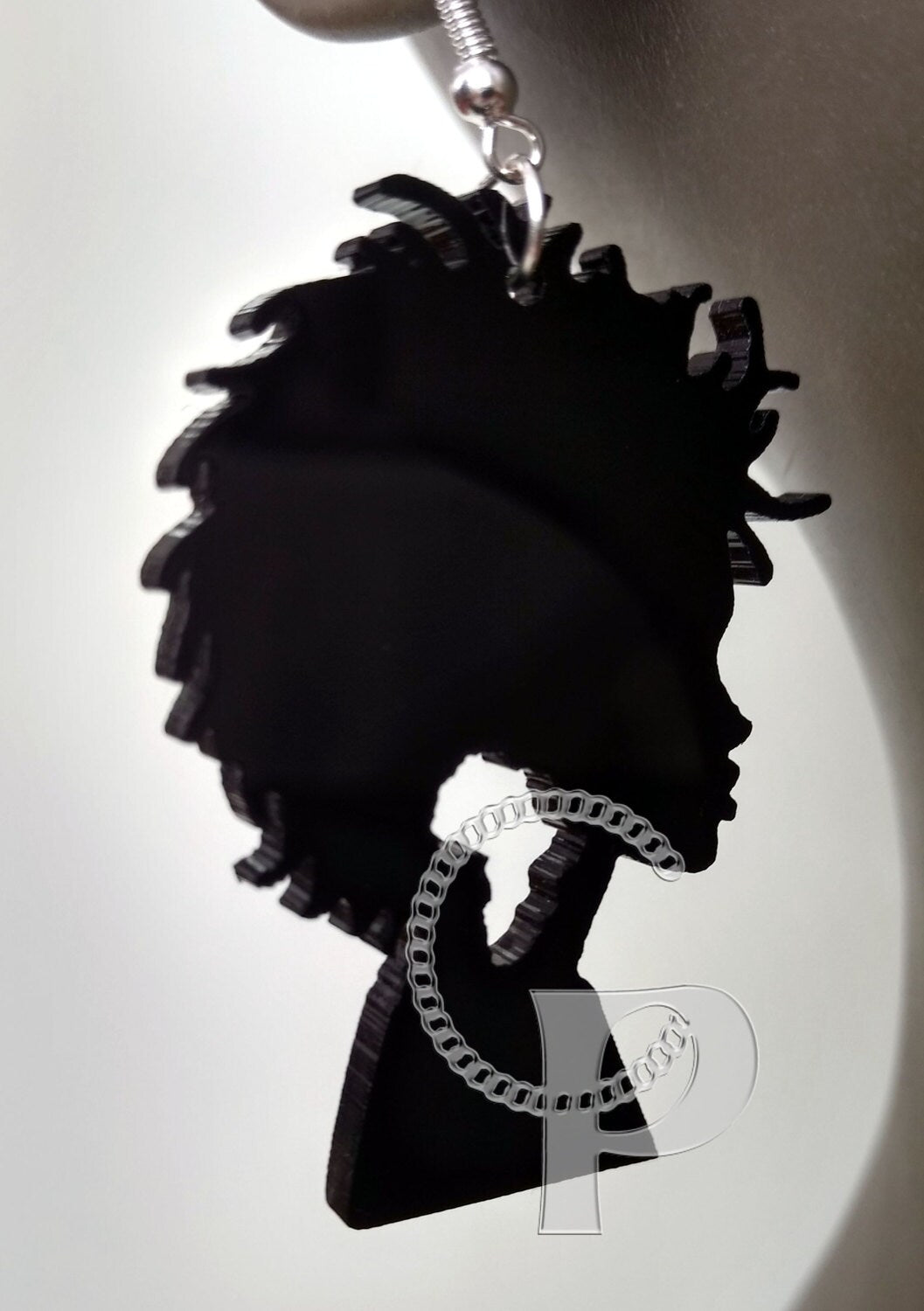 Afro silhouette earrings in black acrylic African woman head Afrocentric gift