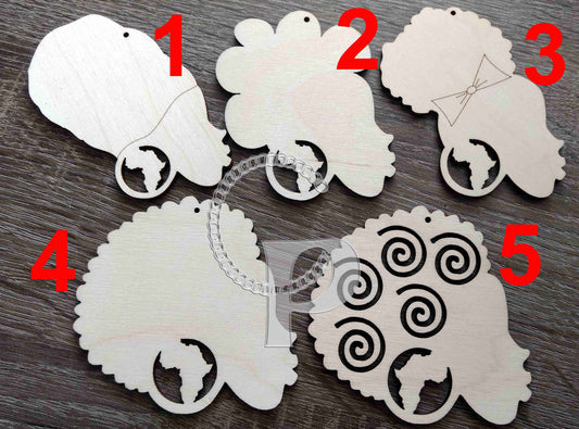 10 plain wooden Africa girl natural hair headwrap shapes jewelry earrings making laser cut crafts Afro puff silhouette unfinished Free post