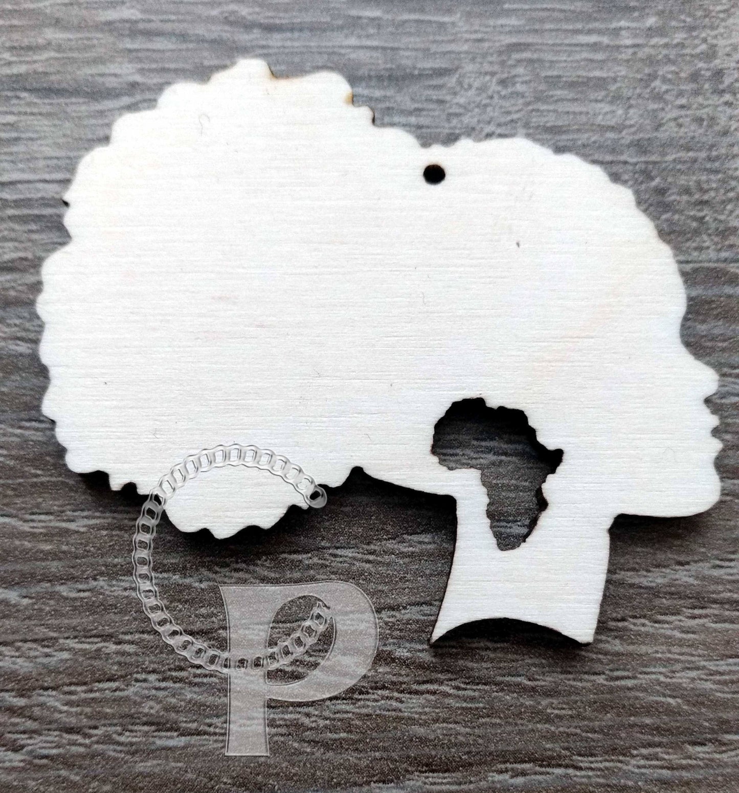 Wooden shapes by CP of African girl with natural hair, 10 blanks for jewelry making and crafts, Afro silhouette wood base