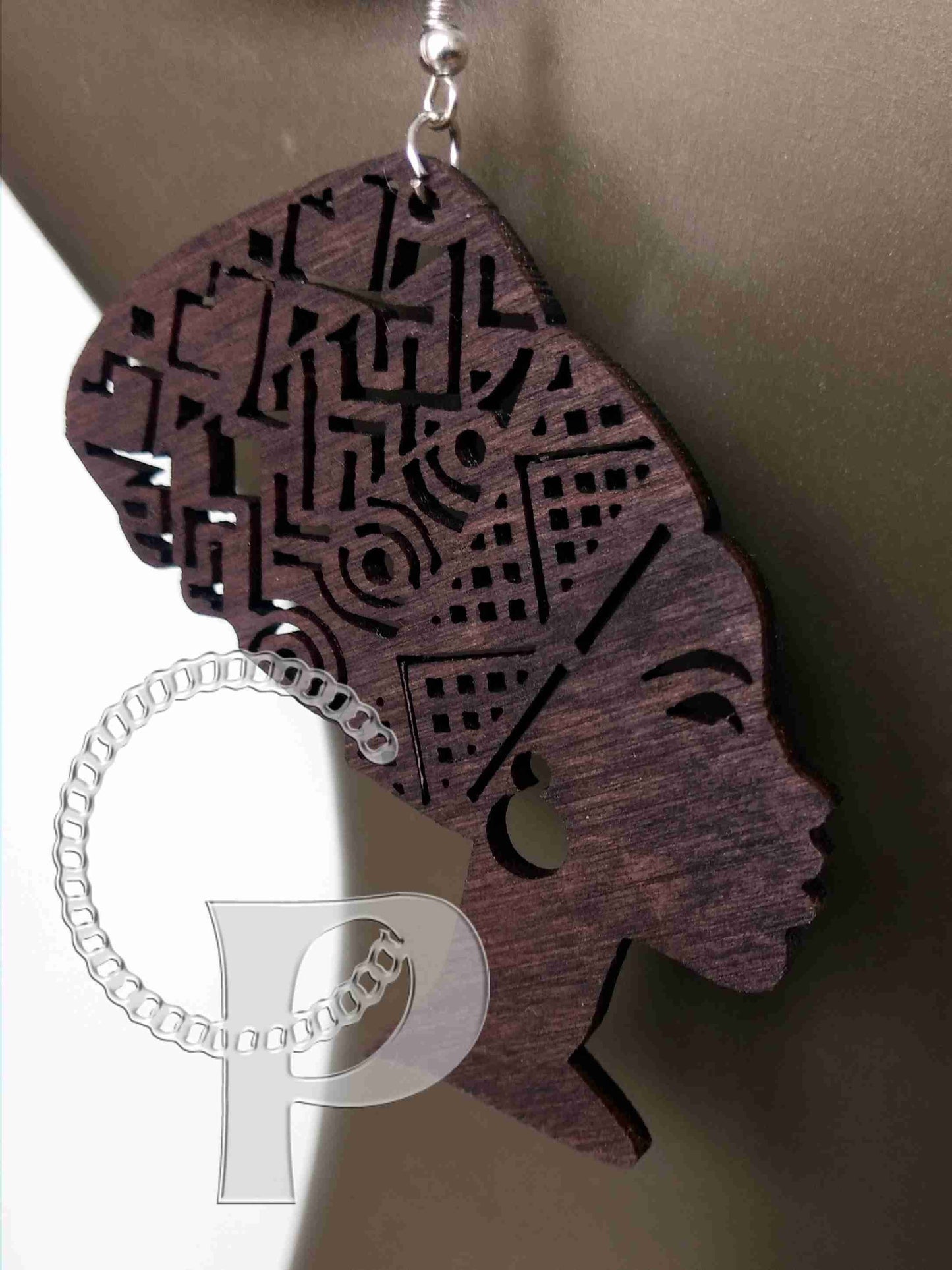 Beautiful laser cut wooden Afro head wrap silhouette earrings Africa earring dark brown or tan wood