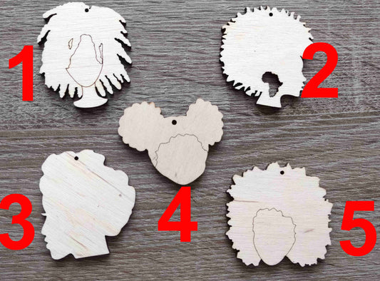 10 plain wooden Africa girl natural hair locs shapes jewelry earrings making laser cut crafts Afro silhouette unfinished Free postage