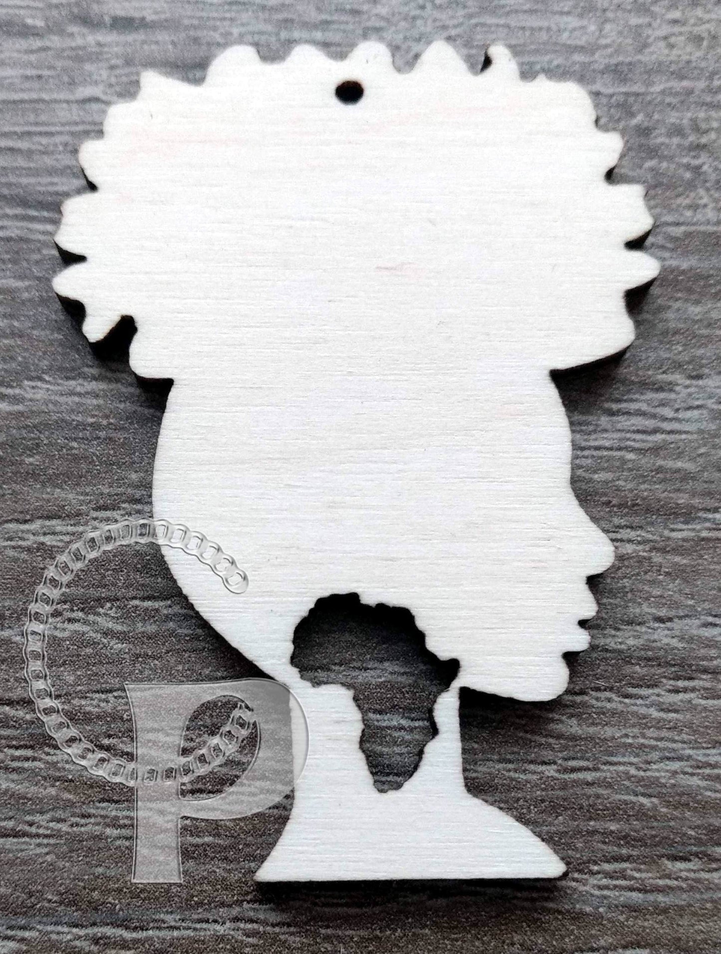 Wooden shapes by CP of African girl with natural hair, 10 blanks for jewelry making and crafts, Afro silhouette wood base