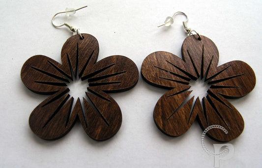 Laser cut flower wooden earrings in Indian rosewood large size available