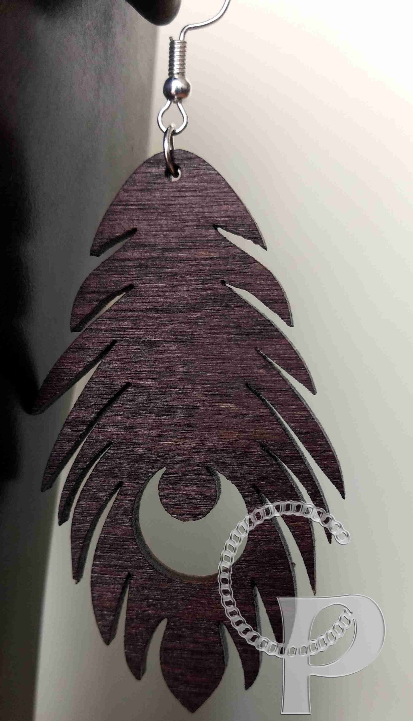 Lagre natural wooden laser cut earrings in dark brown choice of shapes and sizes wings , feathers