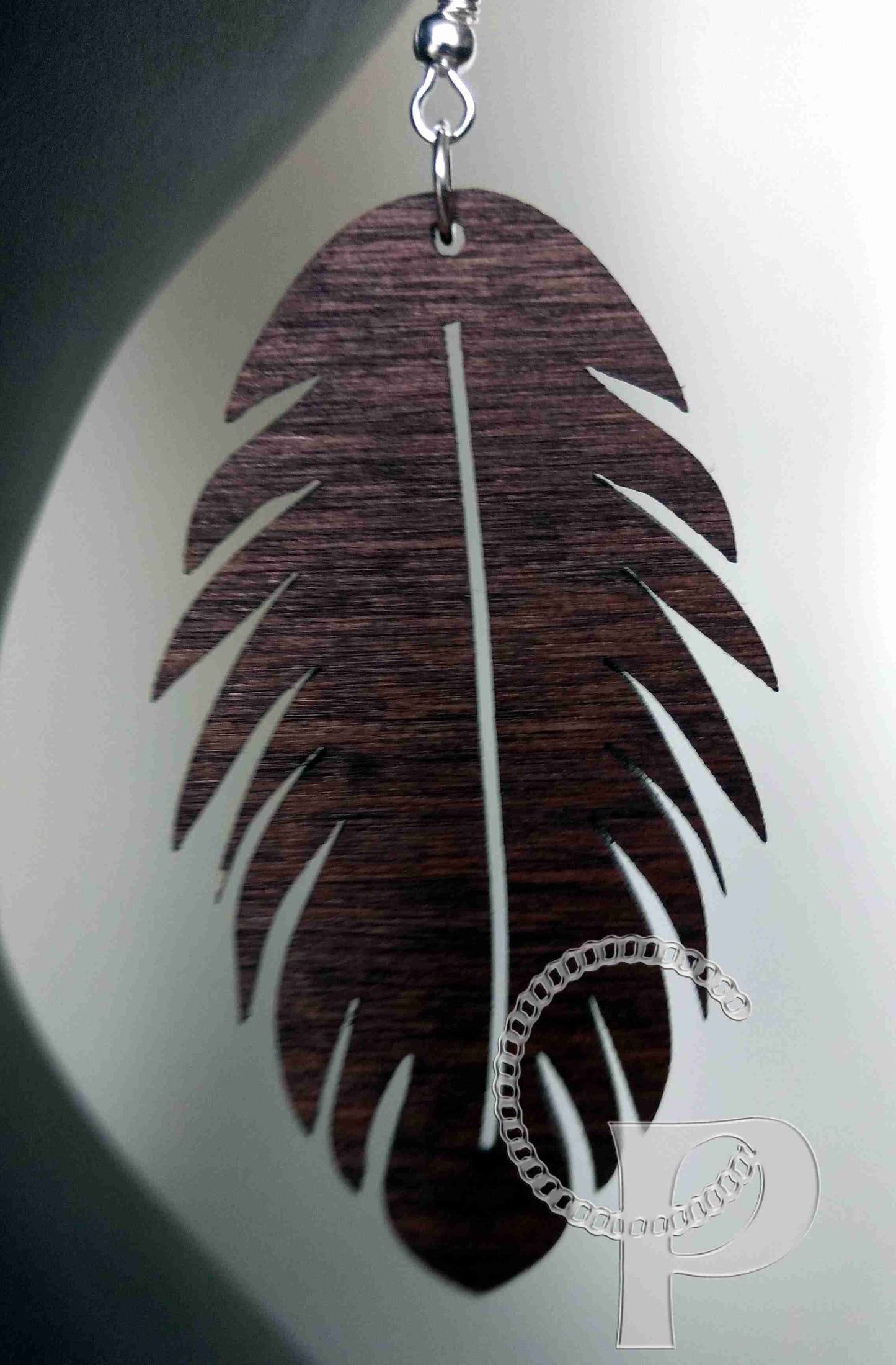 Lagre natural wooden laser cut earrings in dark brown choice of shapes and sizes wings , feathers