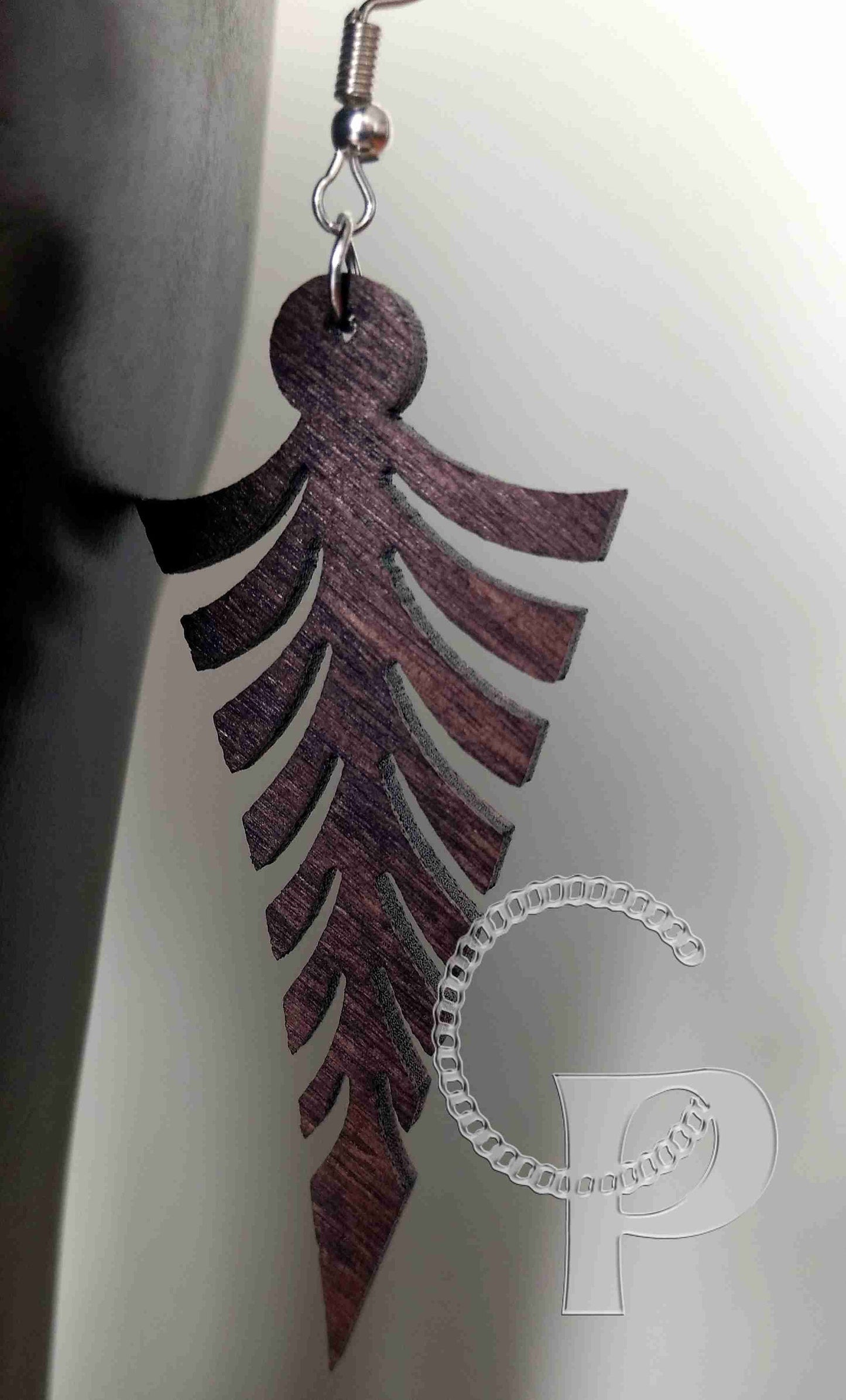 Lagre natural wooden laser cut earrings in dark brown choice of shapes and sizes wings , feathers