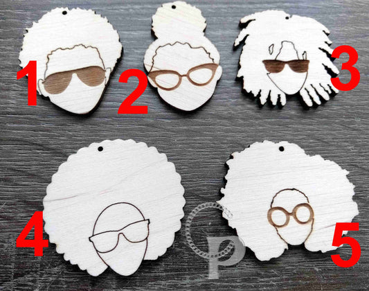 10 plain wooden Africa girl natural hair glasses shapes jewelry earrings making laser cut crafts Afro silhouette puff fro Free postage