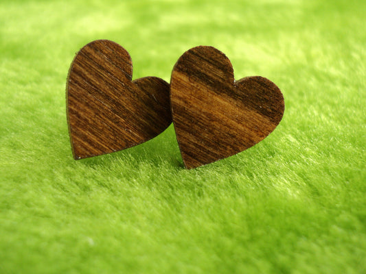 Laser cut heart flower butterfly shaped wooden earrings in red mahogany or rosewood