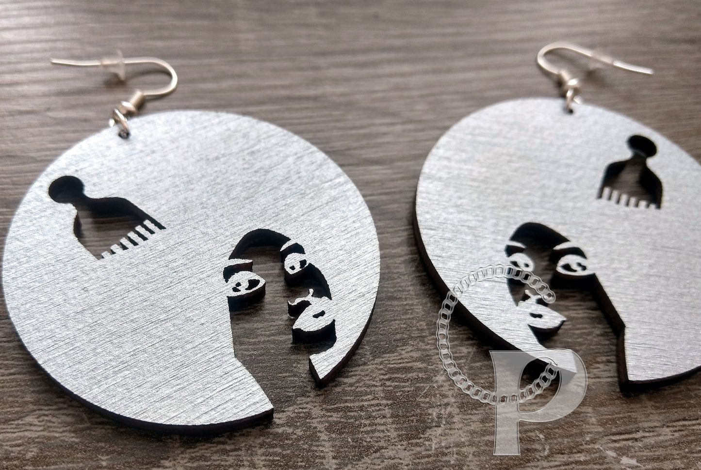 Laser cut wooden earrings Afro pick hair girl silhouette,different colours: red black blue white turquoise