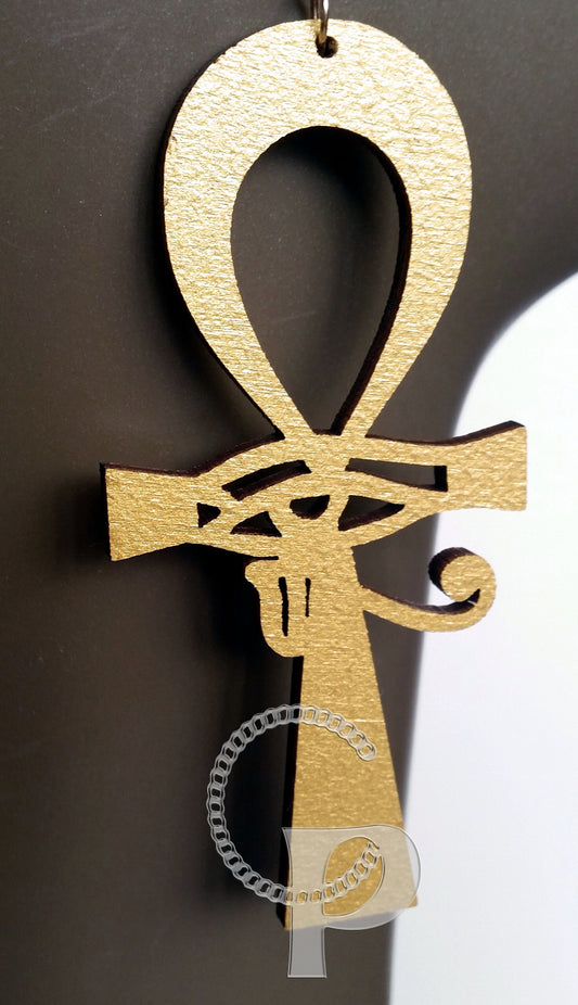 Ankh Egyptian cross eye earrings natural wood natural girl locs large sizes gold silver red black blue white turquoise