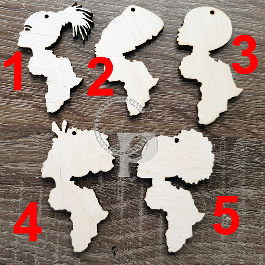 10 plain wooden African girl natural hair Africa shapes jewelry earrings making laser cut crafts Afro puff silhouette unfinished Free post