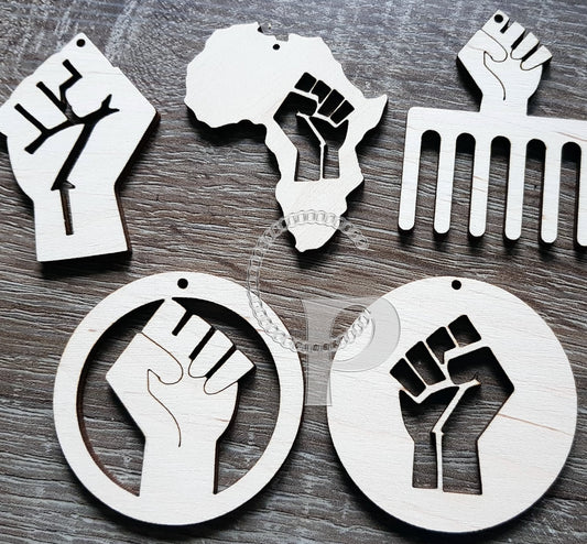 10 plain wooden Africa fist shapes jewelry earrings making laser cut crafts Afro pick comb silhouette puff fro natural hair Free postage