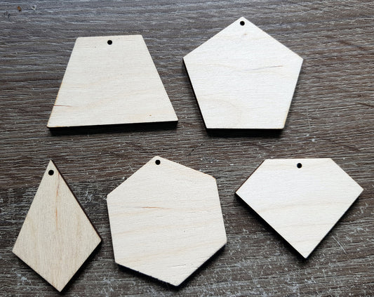 10 x plain birch wooden shapes for jewelry earrings making diamond hexagon laser cut tags crafts decoupage Free postage wood shapes