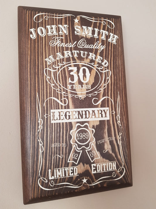 Personalized wooden plaque whiskey style 30 50 60 Birthday gift for man