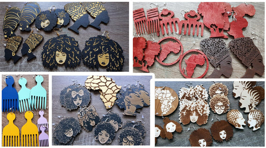 50 pairs laser cut wooden earrings Afro pick colours red black blue white black gold natural girl earrings mix bulk buy wholesale offer