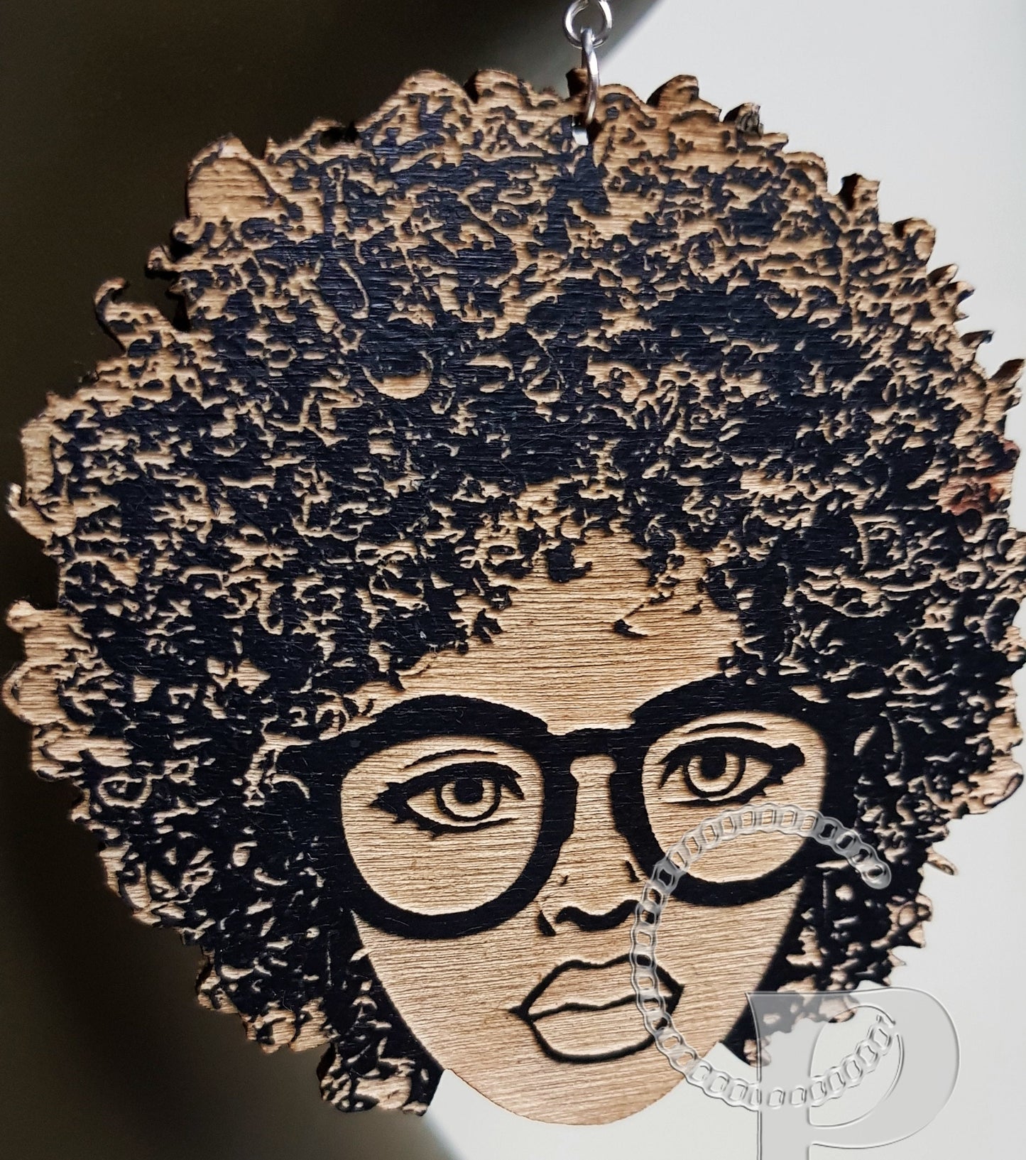 African woman Afro silhouette wooden engraved natural hair glasses earrings black