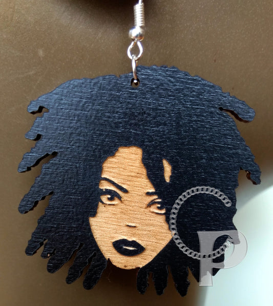 African woman Afro silhouette wooden engraved natural hair African woman Locs silhouette black