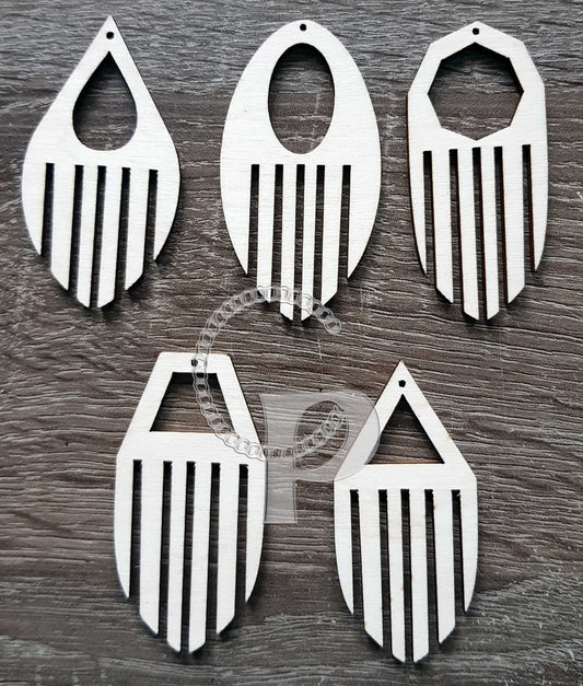 10 wooden cut outs Afro pick natural hair geometric pick jewelry earrings making laser cut crafts