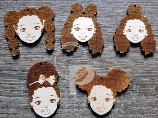 5 pairs plain wooden African girl hair Afro puffs shapes jewelry earrings making laser cut crafts Nefertiti silhouette unfinished Free post