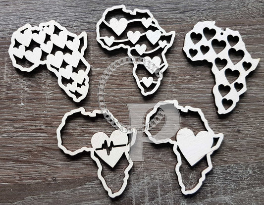 10 x plain birch wooden Africa shapes for jewelry earrings making laser cut crafts unfinished wood heart love Free postage