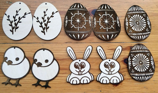 Wooden shapes Easter bunny chick egg natural wood crafts decoration unfinished 10 pieces wood laser cut