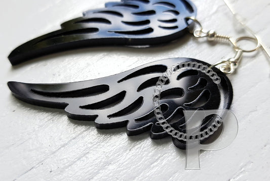 Laser cut acrylic earrings wings black or white