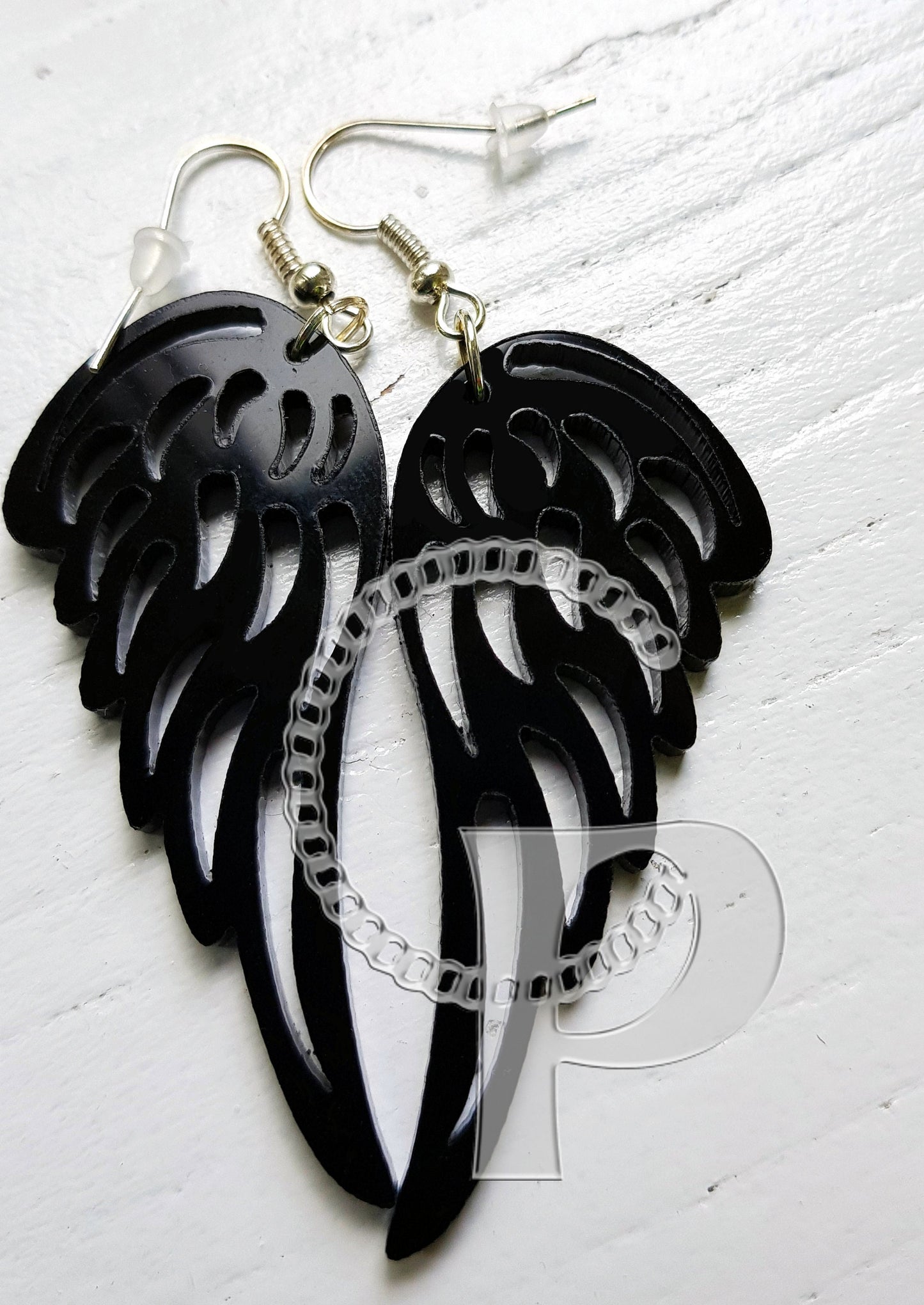 Laser cut acrylic earrings wings black or white