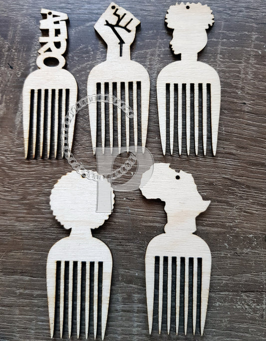 10 plain wooden Afro pick natural hair girl shapes jewelry earrings making blanks laser cut crafts Afro pick comb silhouette Free postage