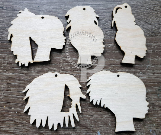 Wooden African girl silhouettes 10 pieces natural hair shapes jewelry earrings making laser cut crafts Afro Locs unfinished Free postage