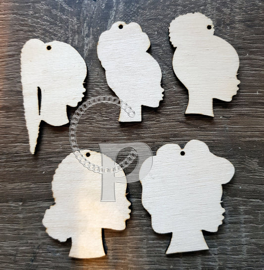 10 plain wooden Africa girl natural hair shapes jewelry earrings making laser cut crafts Afro silhouette puff updo unfinished Free postage